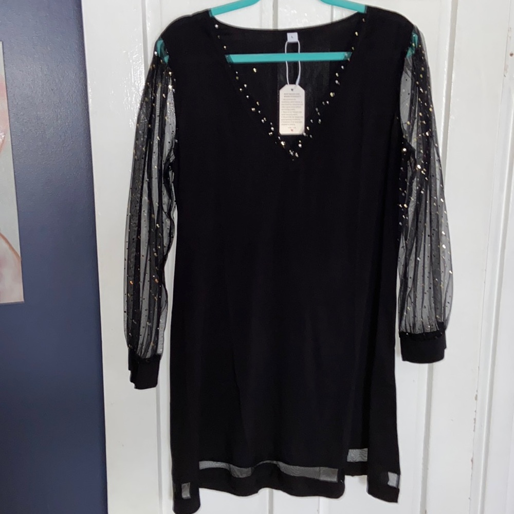 Black Sheer-Sleeved Dress Size L